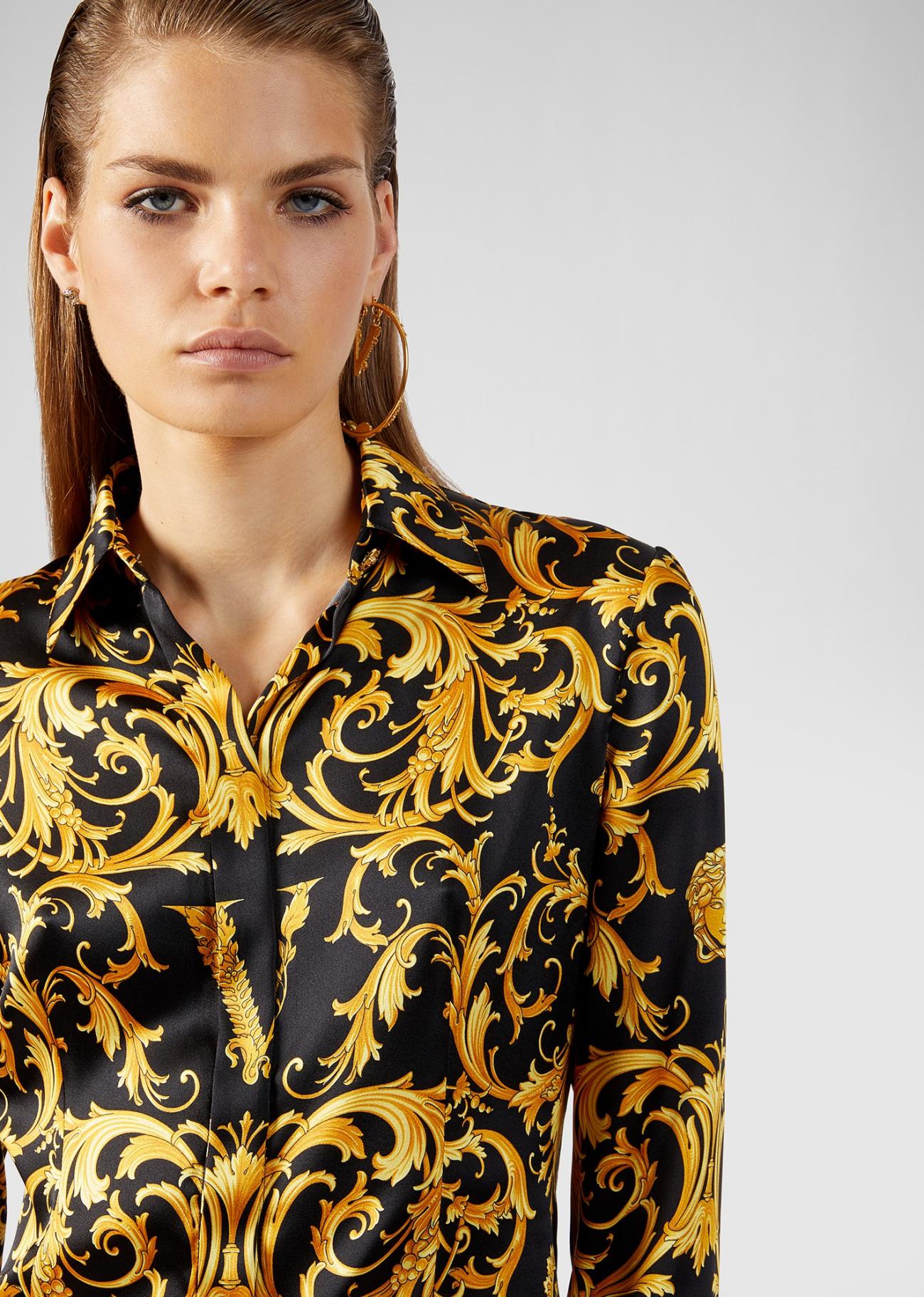 Versace Camisa De Seda Con El Estampado V Barroco Estampado Camisas Y Mujer ⋆
